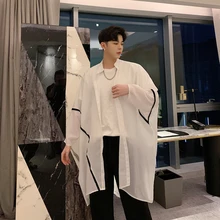 Мужской Свободный кардиган с длинным рукавом в стиле летучая мышь, Длинные рубашки, Мужская Уличная одежда в стиле хип-хоп, белая рубашка, полупрозрачное солнцезащитное пальто