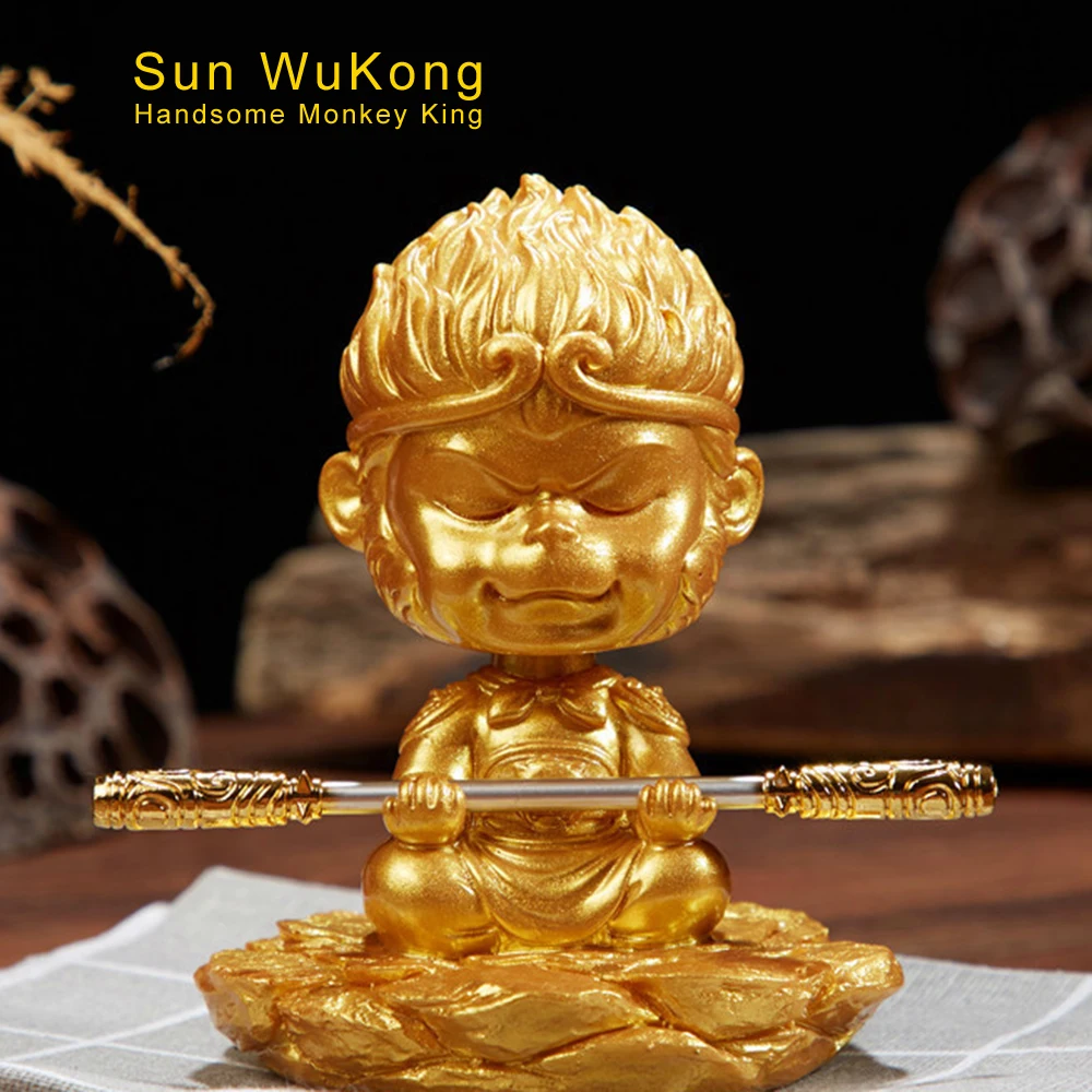 

Car Ornament Resin Shaking Head Monkey King Doll Cute Decoration Auto Dashboard Sun Wukong Golden Cudgel Figure Toys Accessories