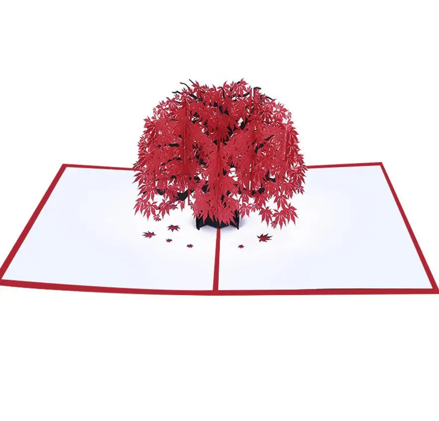  10pcs Handmade Kirigami Origami Maple leaves Tree 3D Pop UP Greeting Cards Invitation card For Wedd - 32978073154