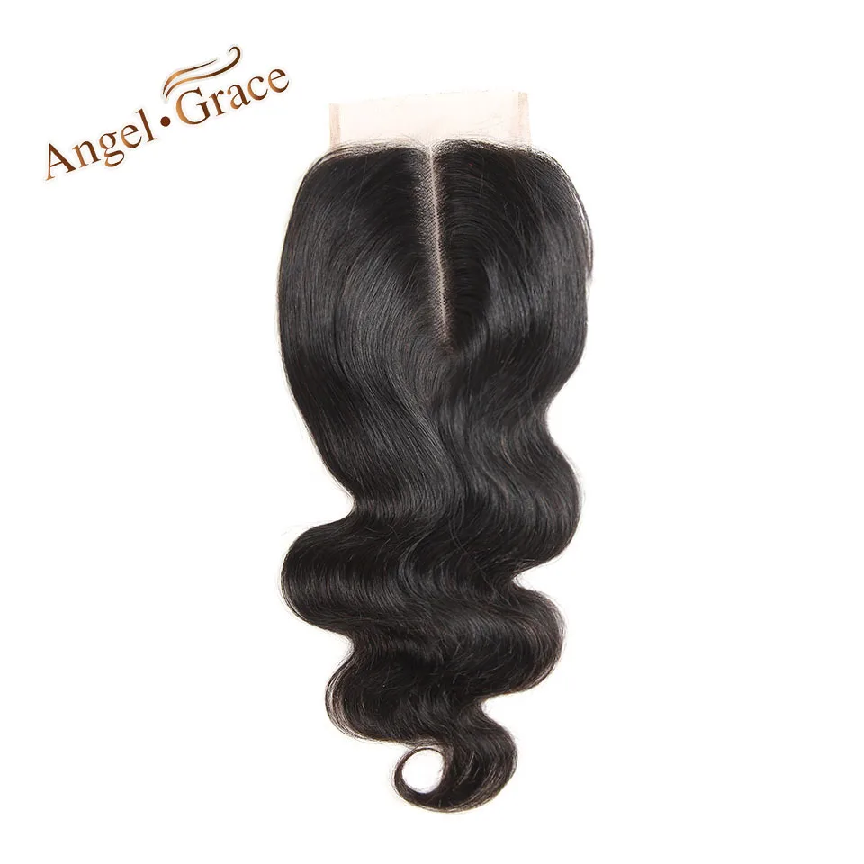 แองเจิลเกรซผมบราซิลร่างกายคลื่นลูกไม้ปิดผมRemy 4*4กลางส่วนปิดด้านบน100%สีธรรมชาติมนุษย์ผม
