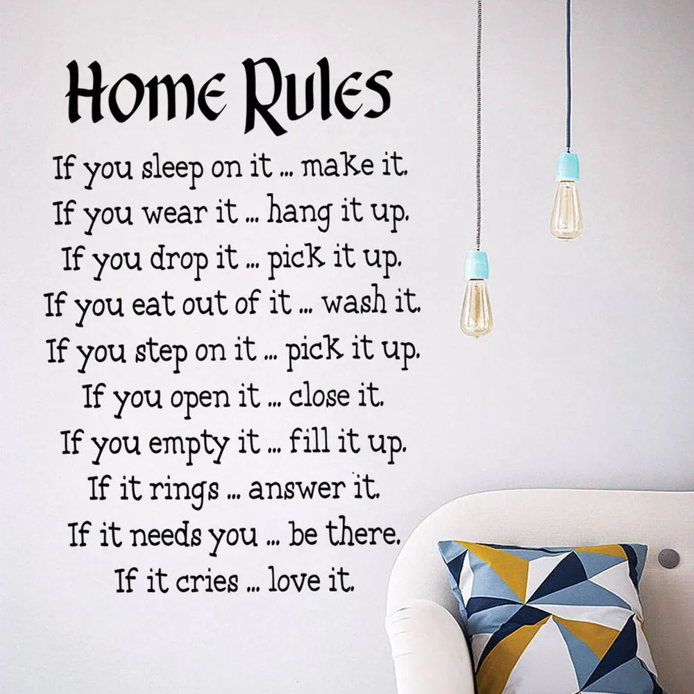 Home rules quote wall stickers home decor vinyl art decals sticker home