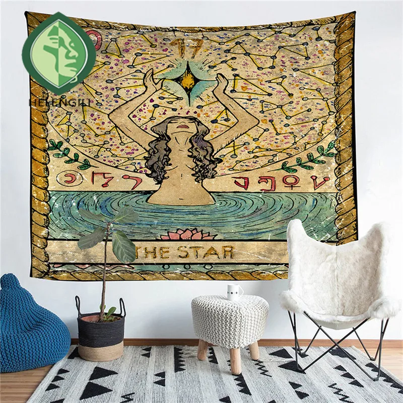 

HELENGILI Home Furnishing Tarot Tapestry Wall Hanging Sandy Beach Picnic Throw Rug Blanket Camping Tent Sleeping Pad