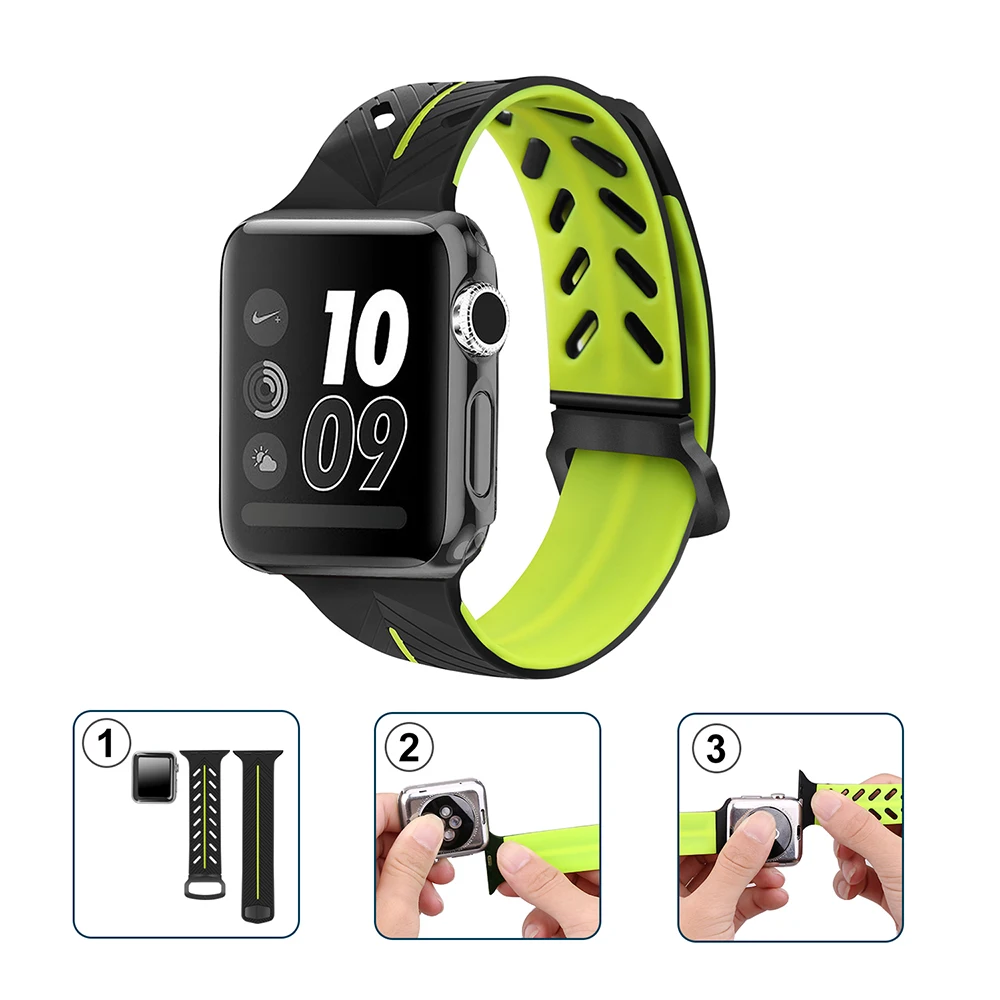 Спортивный силиконовый ремешок для часов Apple smart watch 38 мм 40 42 44 Сменные