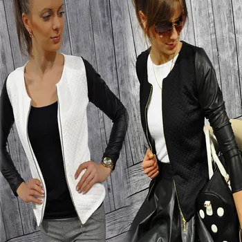

Fashion New Slim Ladies Women Suit Coat Jacket Zipper Black White Colors winter jackets and coats