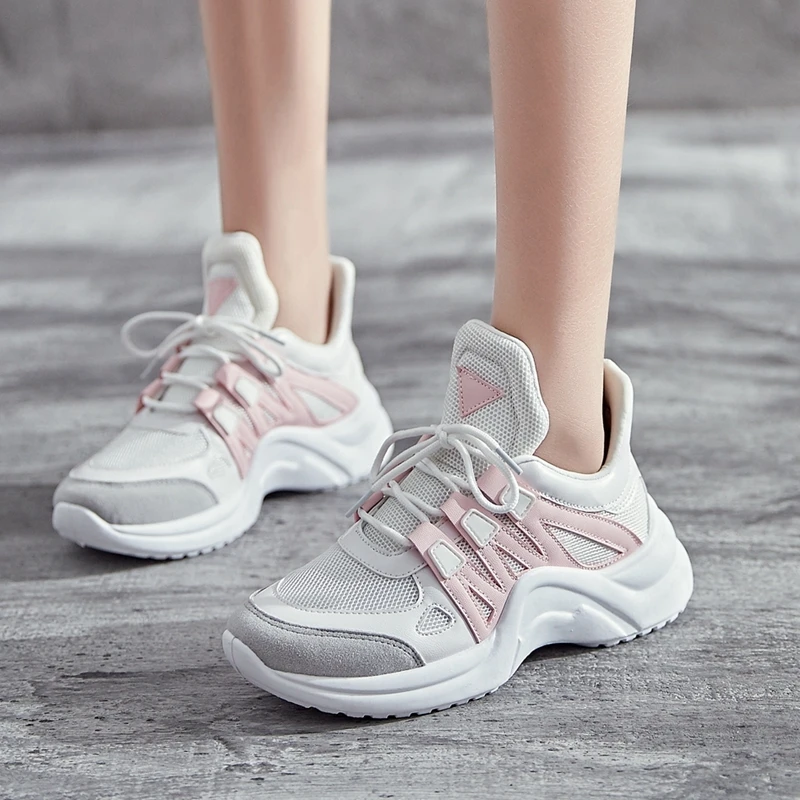 Kaufen Heiße Frauen Turnschuhe Atmungsaktive Mesh Frauen Casual Schuhe Frau Vulkanisieren Lace Up Schuhe Getragen Weibliche Plattform Turnschuhe Korb Femme