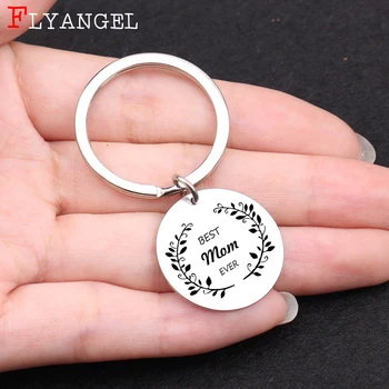 

Novel Hand Stamped Jewelry Keychain Engraved Best Mom Ever Stainless Steel Keyring For Mother's Birthday Thanksgiving Gift