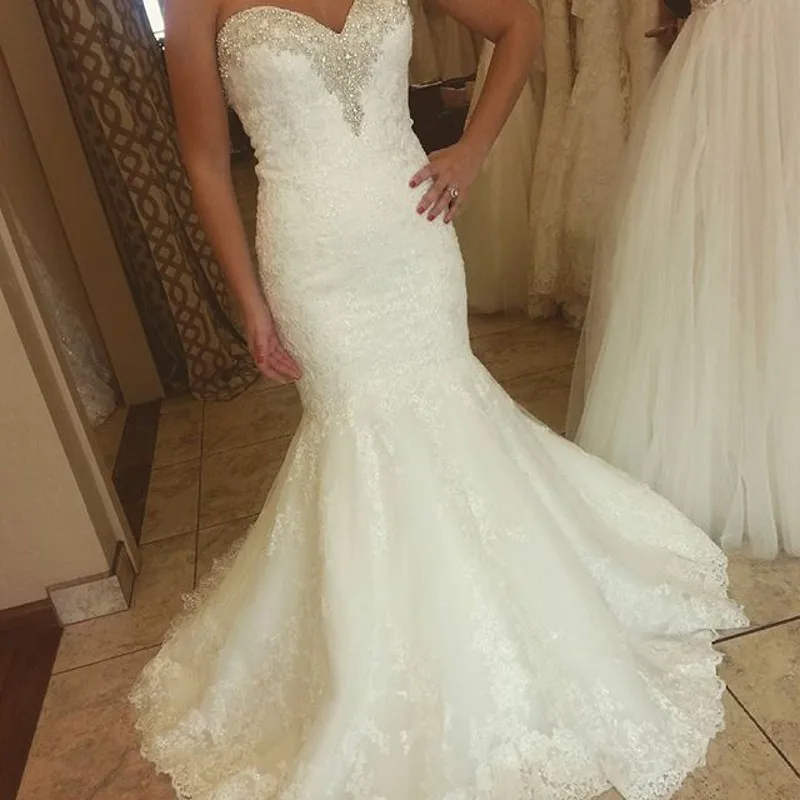 

Vintage Mermaid Wedding Dress Sweetheart Long Lace Bridal Dresses Crystal Beading Vestido De Noiva 2016 new Fashion Casamento