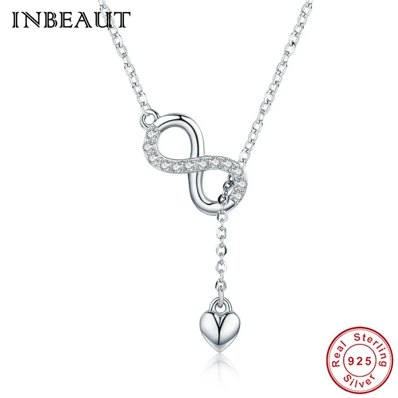 

INBEAUT New Trendy 925 Sterling Silver White CZ Infinite Love Heart Pendant Necklace for Women Fashion Elegant Wedding Chain