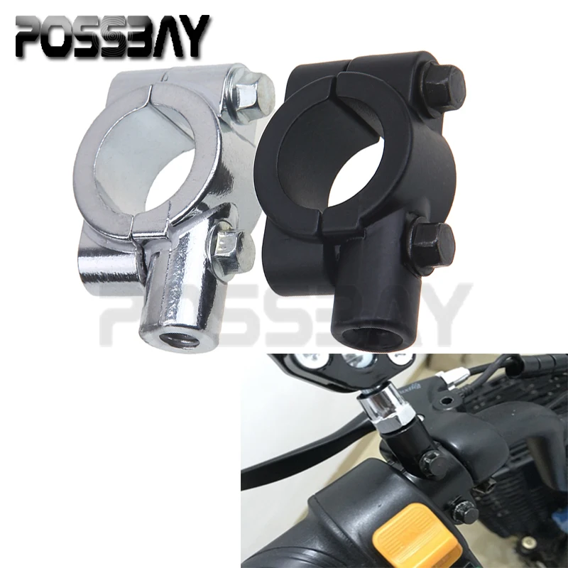 Black/Chrome 10MM Universal Motorcycle Handlebar Rear View Mirror Mount