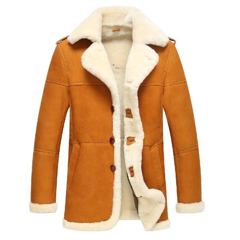 Mens Sheepskin Fur Coat Shearling Coats Luxury Sheepskin Leather Long ...