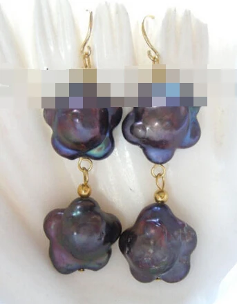 

ry00730 16mm black SOUTH Reborn keshi flower pearls earrings
