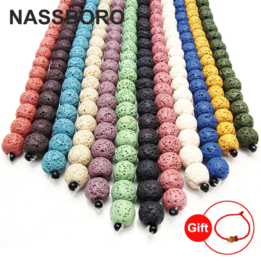 Colorful Volcanic Lava Stone Round Loose beads Natural Rock Ball Wholesale DIY Beads For Jewelry Bracelet Making Gift | Украшения и