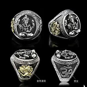 Thailand Buddha Elephant Ring Authentic 100% 925 Sterling Silver Rings for Men Vintage Punk Style GANESHA GANESH Men Jewelry