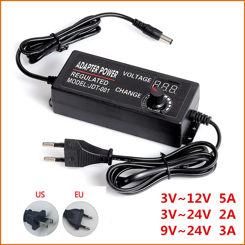 Universal Adjustable AC/DC Power Supply Adapter 3V-24V 2A 48W LED Volt Display 