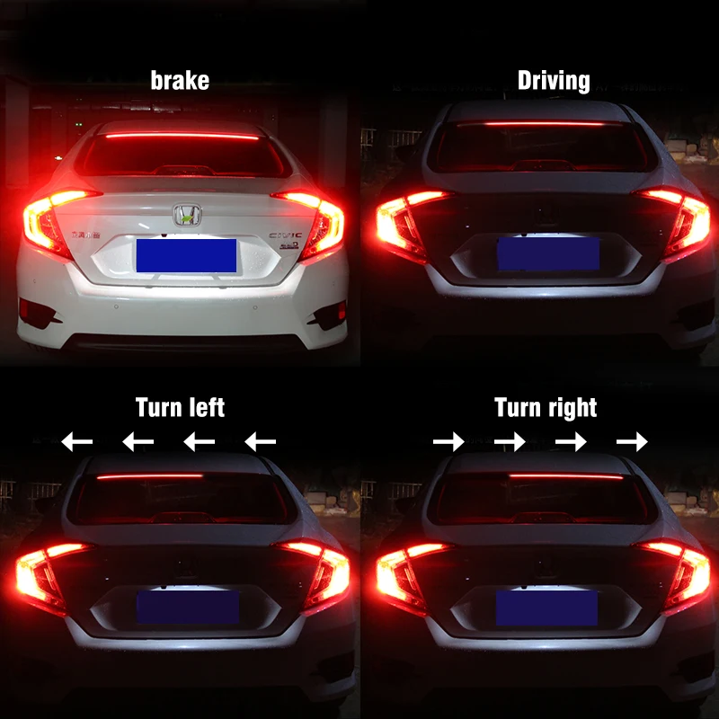 Car Tail Light 3Color LED Strip Car Trunk Brake Red Running Ice Blue Lights