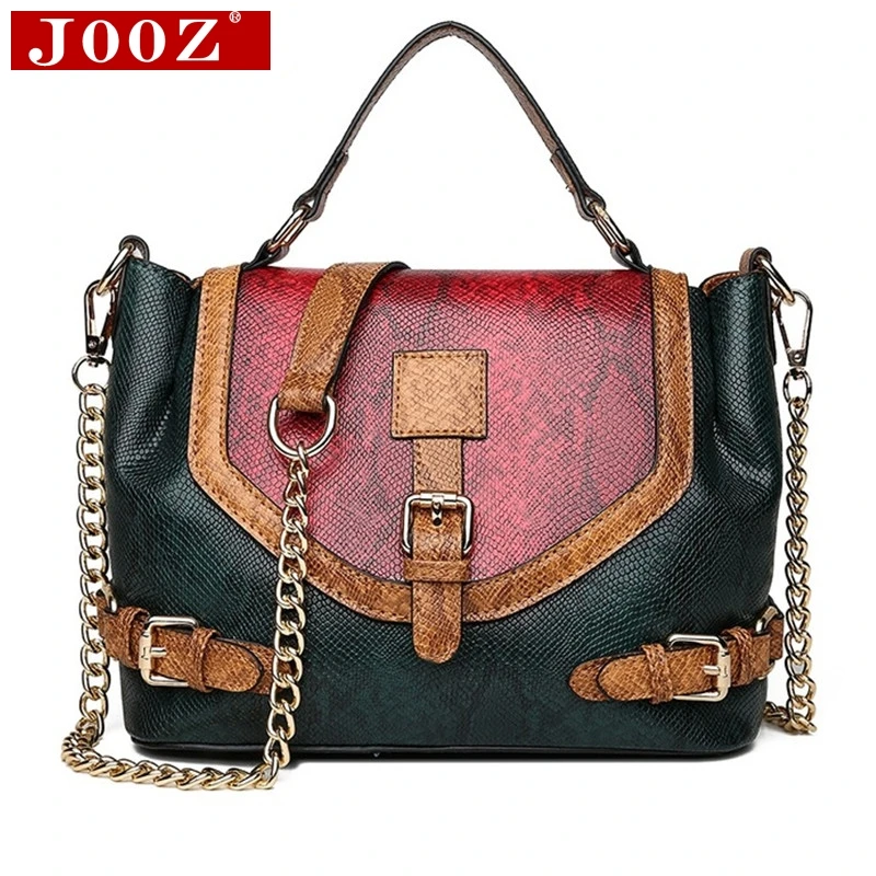 

JOOZ Fashion Chain Bucket bag serpentine pattern Ladies hand bags 2019 luxury leather handbags branded woman Shoulder Bags