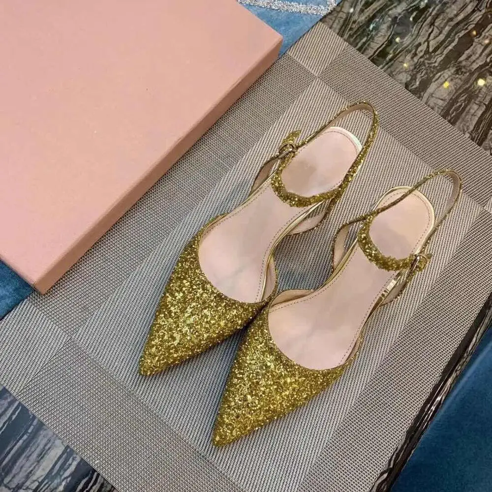 

2019 Hot Shoes Women Summer Sandals High Heels 5 cm Diamonds Slingbacks Cozy Outside Shoes Woman Glit Zapatos De Mujur Pumps