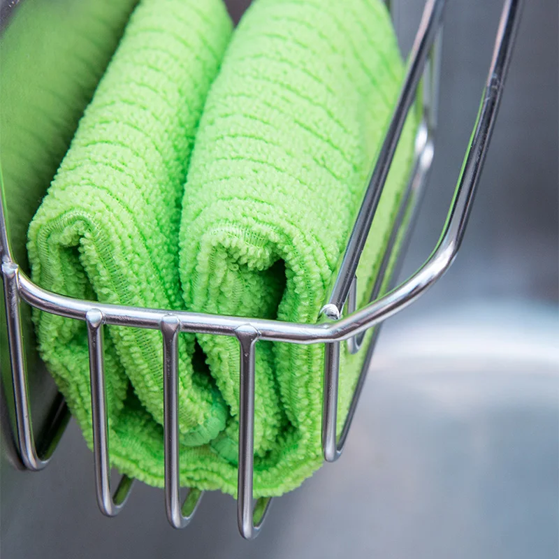 ORZ Kitchen Sink Organizer Stainless Steel Hanging Sponge Holder Towel Rack Sink Drainer Basket Cleaning Tool Storage Organizer