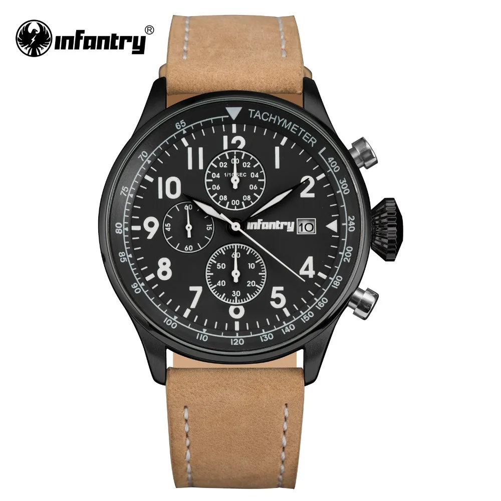 

INFANTRY Military Watch Men Daytona Chronograph Mens Watches Top Brand Luxury 2018 Aviator Brown Leather Strap Relogio Masculino
