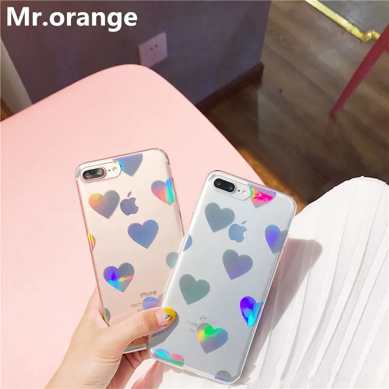

Mr.orangebe Loved Heart transpare Phone Case For iphone X 7 7plus 6/6S Plus 8 8plus 2018 Fashion soft Back Cover Cute Case