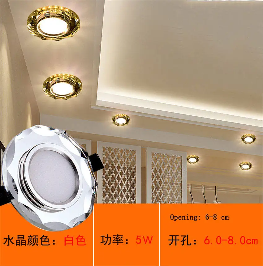 Современный роскошный хрустальный светодиодный светильник для гостиной, коридора, отеля, виллы, Потолочная поверхность, встраиваемый светильник, 5 Вт, лофт, Декор, круглая лампа - Испускаемый цвет: white