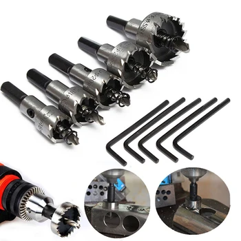 

5Pcs HSS Metalworking Carbide Tip Drills Bit Hole Saw Set Stainless Steel Metal Alloy Metal Drilling with 5Pcs L Wrench 16-30mm