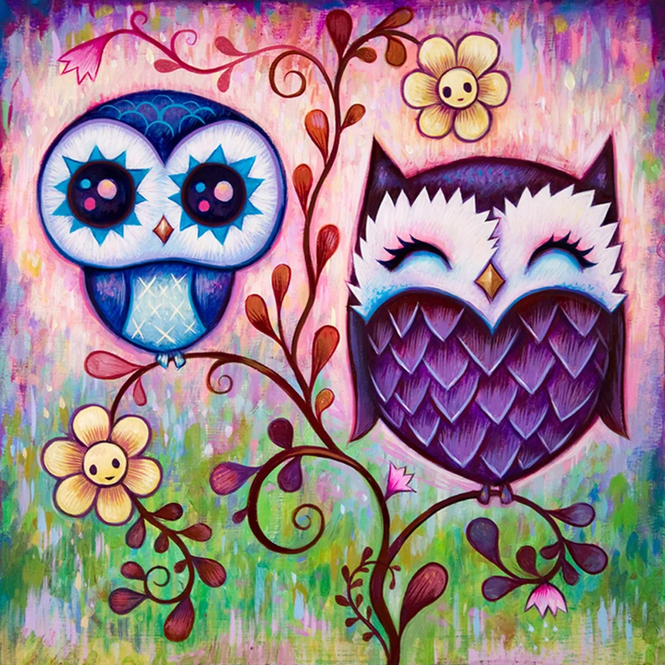 5d Diy Full Square Round Diamond Painting Purple Owl Embroidery Round Diamond Painting Purple Owl