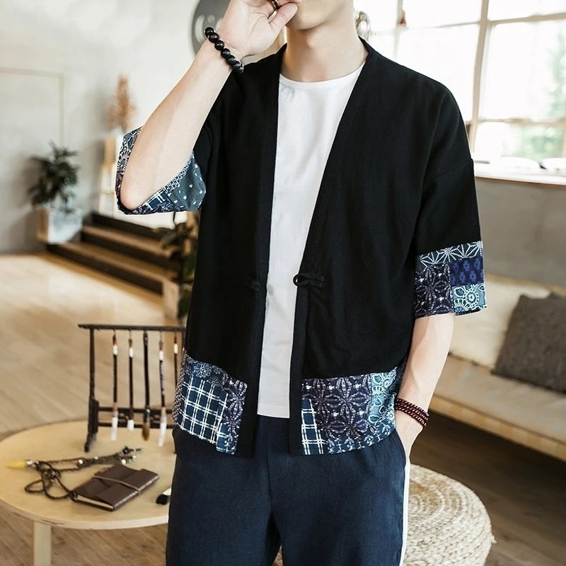 Мужской кардиган кимоно haori yukata костюм самурая пиджак рубашка FZ2005|Одежда Азии и