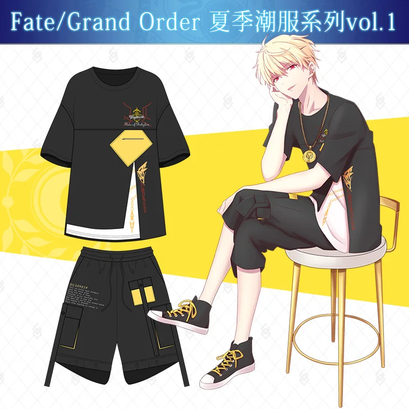 Аниме Fate/stay night Gilgamesh косплей, футболка с короткими рукавами, шорты для мужчин и женщин, одежда, японское лето