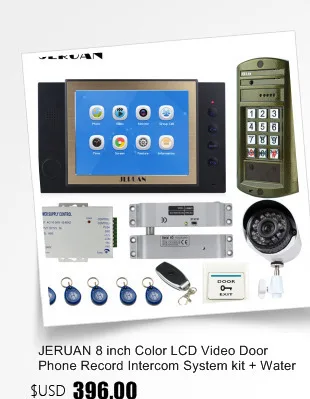 JERUAN 8 ''Цвет ЖК-дисплей видео-телефон двери запись Интерком Системы комплект + Водонепроницаемый пароль HD Mini Камера + безопасности камера +