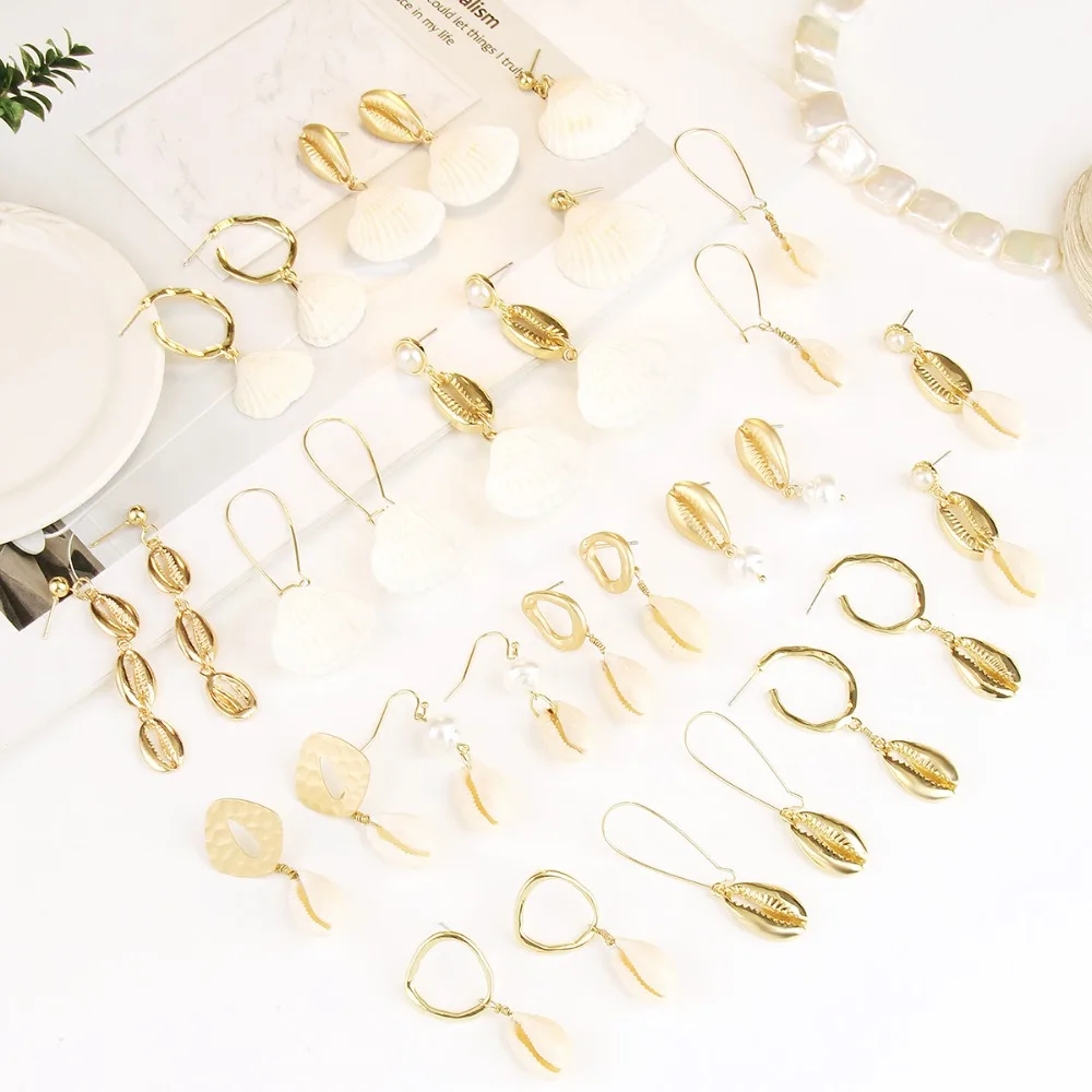 

LEADERBEADS 15 Designs Summer Beach Natural Shell Drop Earrings Women Hawaii Shell Gold Dangle Earrings for Party Gift Jewelry