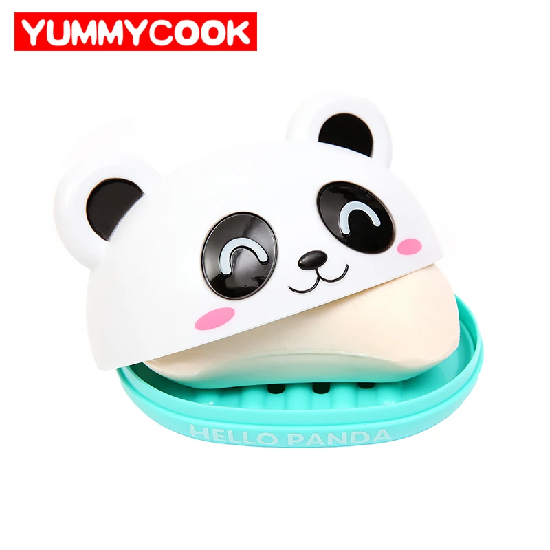 

Cute Panda Soap Box Holder With Cover Bathroom Storage Shelves Racks Floor Type kitchen Sponge Drain Holder Accessories Supplies