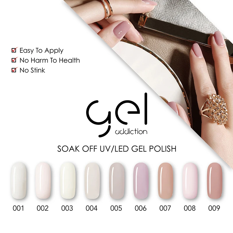 new Gel Addiction 108 colors soak off UV/LED gel polish base and top coat 12ml You can choose 6 different colors