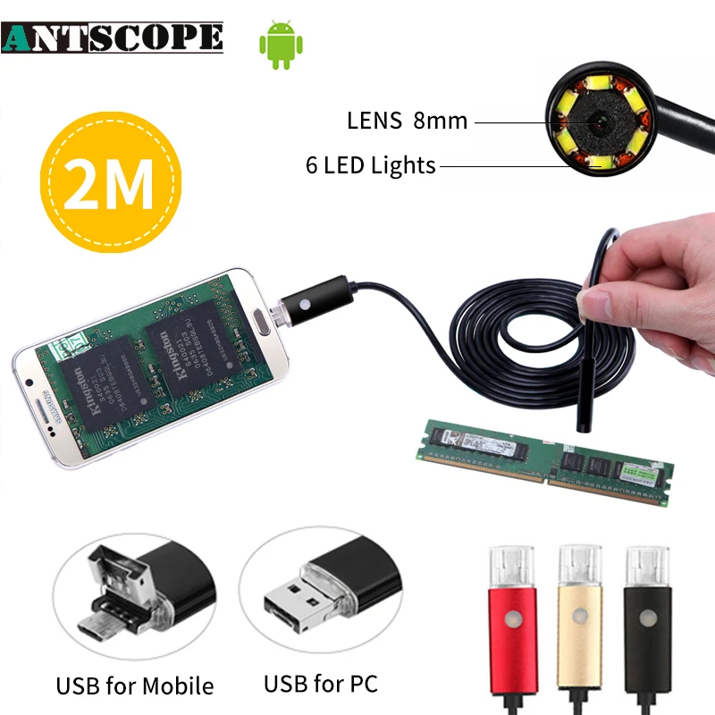 

Antscope Endoscope camera lens 8mm length 2/5/10M OTG PC Endoscopio Mini Endoscope Camera 720P Inspection Phone Borescope Camer