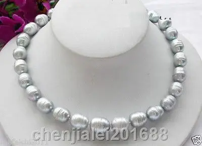 

18" AAA 12-14MM TAHITIAN NATURAL GRAY PEARL NECKLACE 925 silver