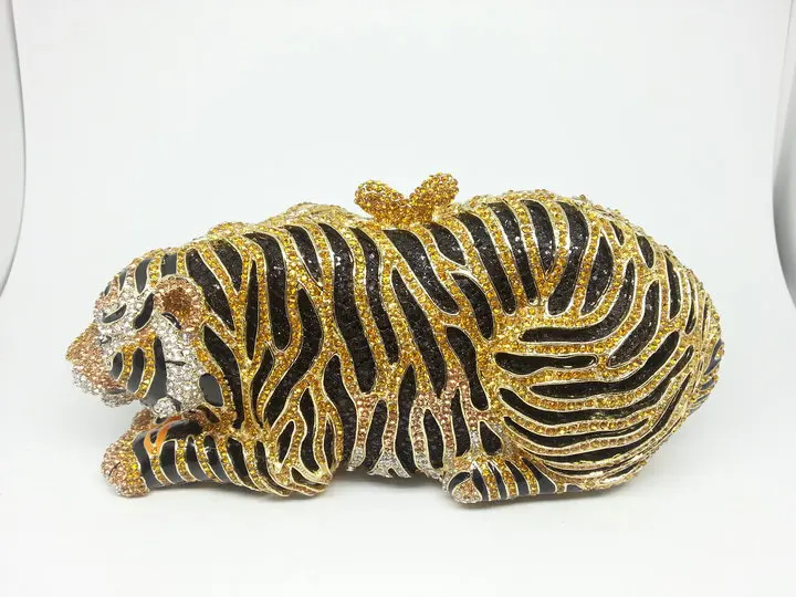 Boutique De FGG элегантный женский клатч с золотым тигром Minaudiere вечерние сумки с бриллиантами свадебная сумочка Сумочка для невесты вечерние сумки для ужина - Цвет: Gold Tiger Bag