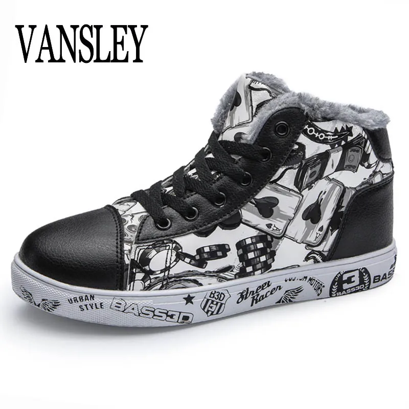 

Men Snow Boots Unisex Winter 2018 Fashion Warm Plus Cotton Ankle Boots Autumn Winter Boots Mens Graffiti Inkjet Punk Shoes 36-46