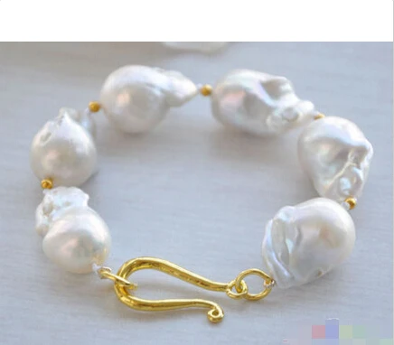

A P4164 REAL 8" 19mm WHITE BAROQUE KESHI REBORN PEARL BRACELET