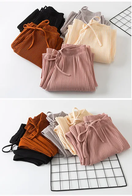 2018 new PANT WOMEN GIRL solid color pleated wide leg female summer high waist chiffon long students Korean fashion casual pants -