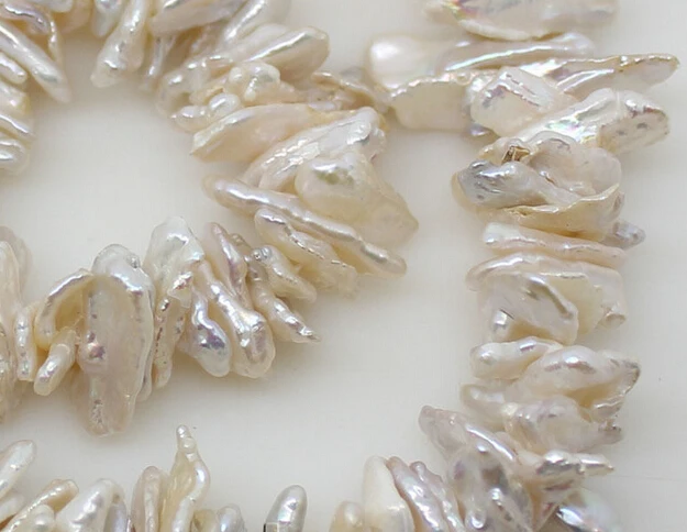 

huij 00405 natural white biwa pearl loose gem 6-9*12-21mm 15.5