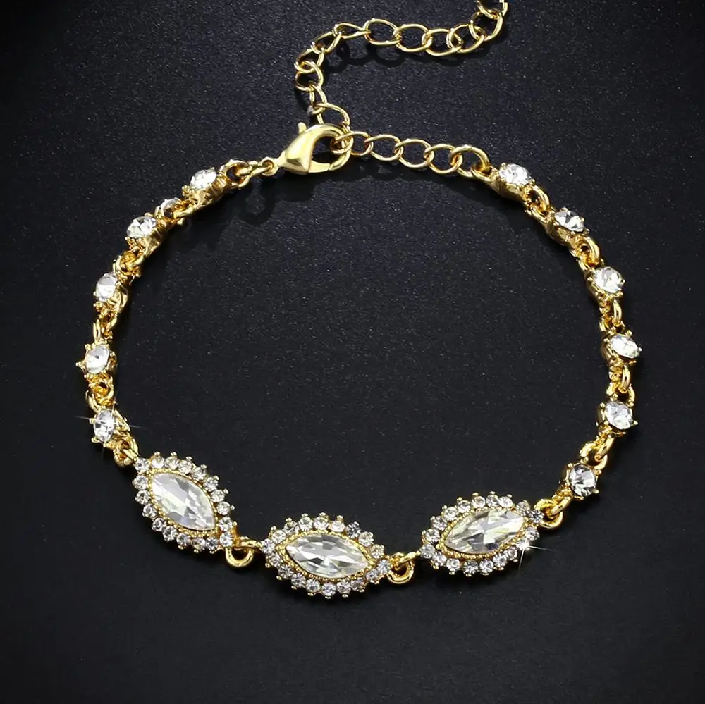 

FLOLA Luxury Crystal Cubic Zircon Stone Wedding Bracelets for Women CZ Rhinestones Crystal Bracelet Bangle Women Jewelry brtk55