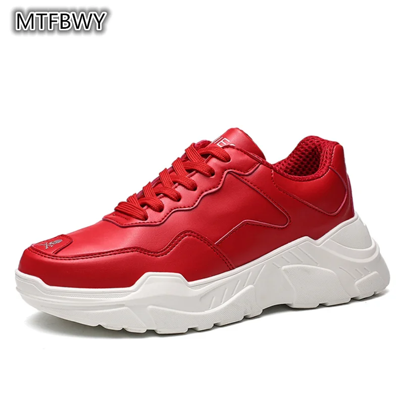 Men's Running Red Shoes Lace up Comfortable PU Men Running Shoe jogging Fitness Men Sneakers
