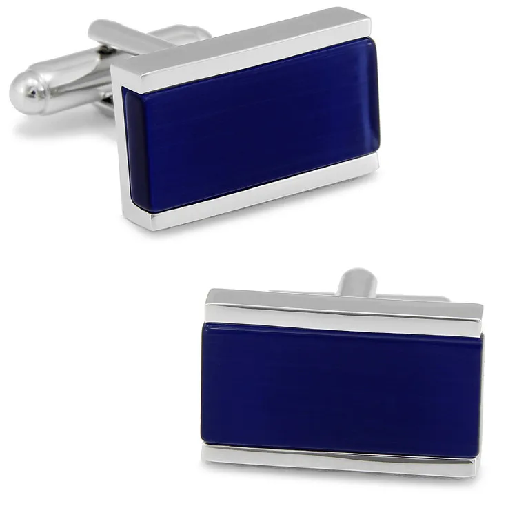 

SPARTA artificial blue cat's eye stone cufflinks rectangle cufflinks mirror polishing men's Cuff Links + Free Shipping !!DM