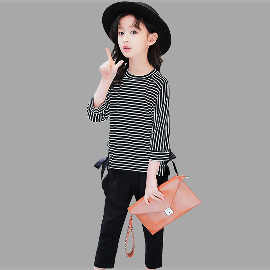 

2019 Girls Clothes Set Striped Set Girls Summer 2019 Kids Clothes Set 6 8 12 Years Casual Girl Clothing For Teen Top+Pants 2 Pcs