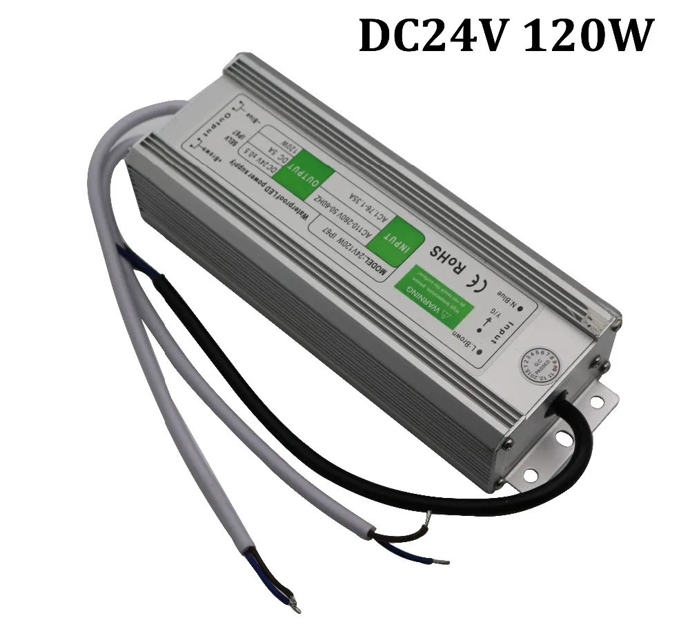 

High Power 24V 120W IP67 Waterproof LED Power Supply AC110-260V to DC24V Electronic LED Driver Switch Transformer Adapter
