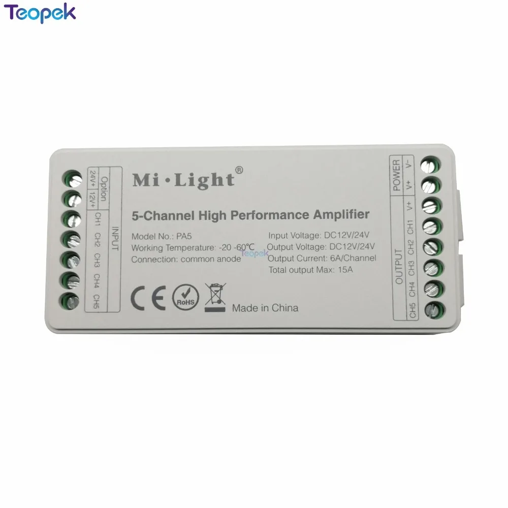 

Mi.light PA5 5-Channel DC12-24V 15A High Performance Amplifier For RGB RGBW RGBWW RGB+CCT Led Strip Light