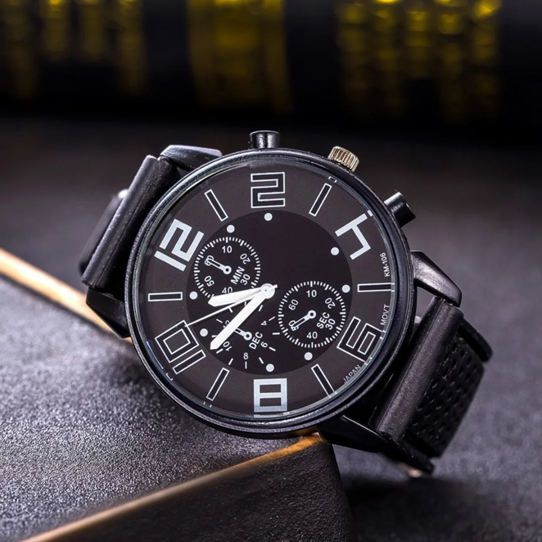 Top Brand Men's Watches Silicone Strap Large Number Quartz Watch Fashion Casual Sports Wristwatches Clock Hours Wrist Watch