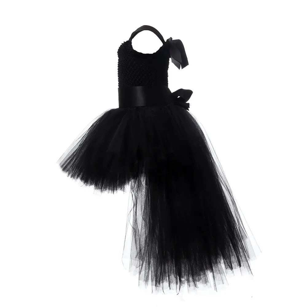 Girls Tutu Dress Tulle V-neck Train Evening Birthday Party Dress Ball Gown Halloween Costume 1-14YY