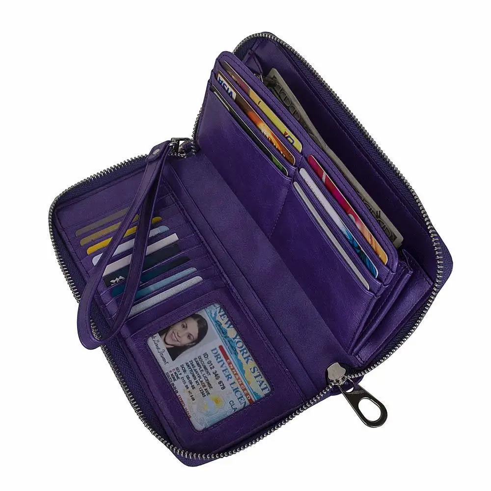 

Large Travel Purse Wristlet Women's Rfid Blocking Pu Leather Zip Around Wallet Clutch Large Capacity Wallets Female Purse