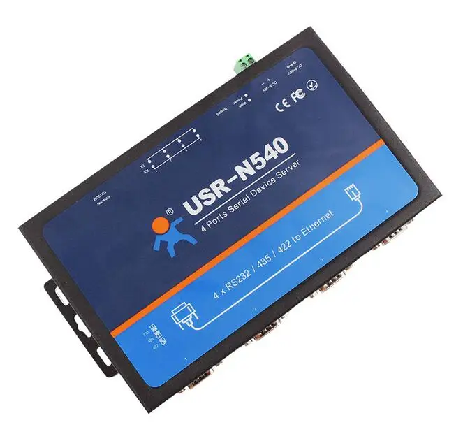 

USR-N540 4 Serial port RS232 RS485 RS422 Ethernet Converter. It supports Modbus RTU to Modbus TCP